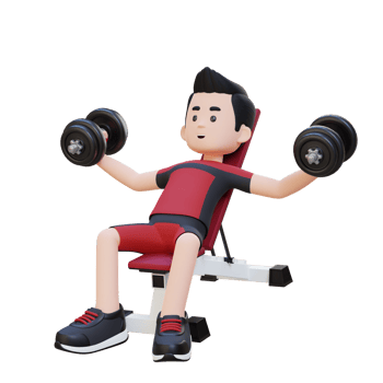 3D Sportsman Character Sculpting Muscular Chest with Incline Bench Dumbbell Chest Fly png