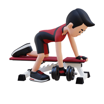 3D Sportsman Character Sculpting Back Muscles with Dumbbell Row Exercise png