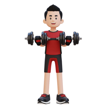 3D Sportsman Character Performing Drag Curls with Dumbbell png