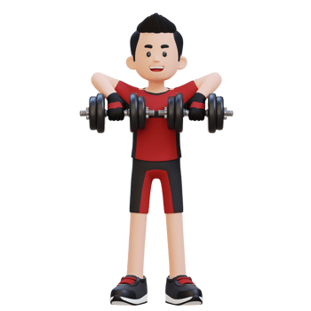 3D Sportsman Character Performing Upright Row with Dumbbell png