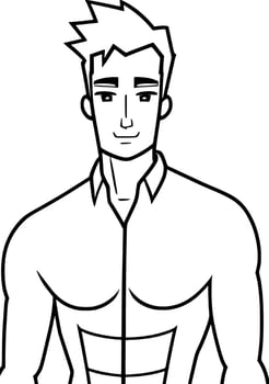 black and white of cute man cartoon vector