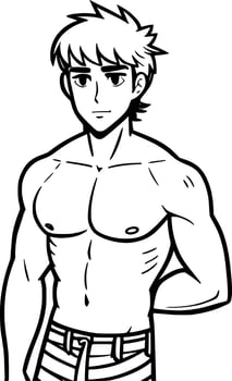 black and white of cute man cartoon vector
