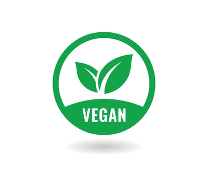 Vegan vector icon. Organic, bio, eco symbols. Round green vector illustration with leaves for stickers, labels, and logos