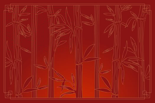 Bamboo forest background. Red thickets in Chinese or Japanese style frame. Natural horizontal banner. Vector eps illustration