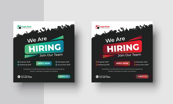 Poster for we are hiring. employees needed. Job recruitment design for companies or agency. good template for advertising on social media vector