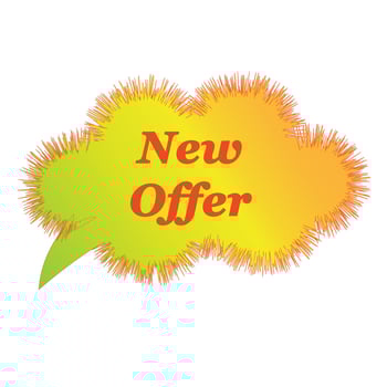 Vector sign icon new offer. Bright gradient green and yellow color, red lettering. Sales, marketing, stores