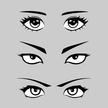 Set of female eyes with eyebrows in anime style. vector