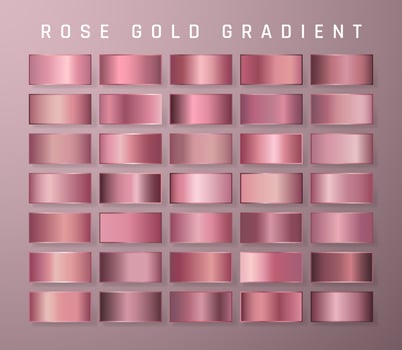 Collection of rose gold metallic gradient. Brilliant plates with golden effect. Vector illustration