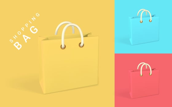 3d empty red, yellow and blue shopping bags. Shopping concept. Vector illustration