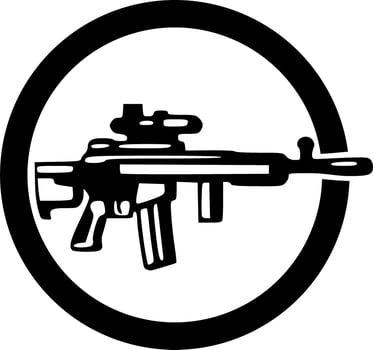 Sniper gun circle rifle gun circle icon black outlines vector illustration
