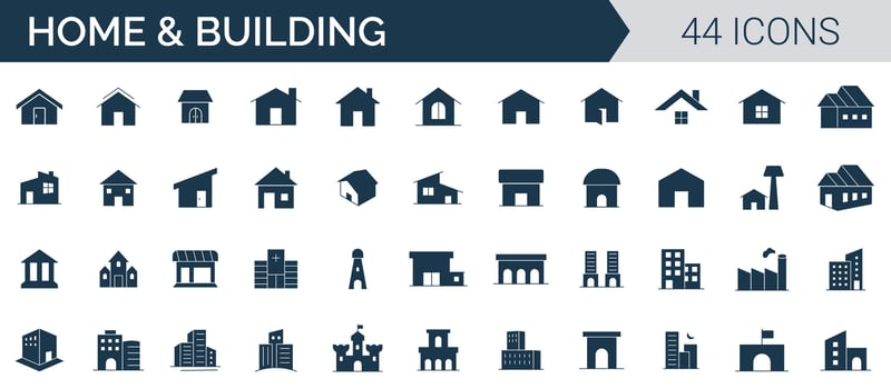Home and Building icon set vector. collection of house, building, apartment, architecture, and construction solid icons vector