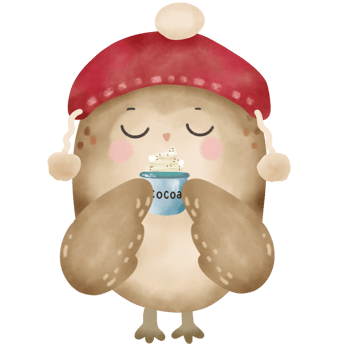 Owl with hot cocoa Hand drawn water color illustration png