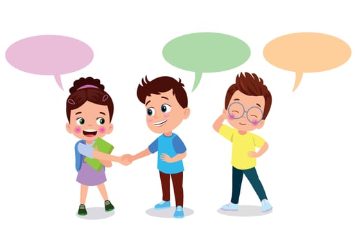 little kid do hand shake with friend acquaintance vector