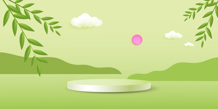 3d podium showcase with nature landscape background vector