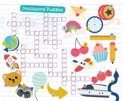 flat vector crossword, word search, puzzle for kids activity design collection