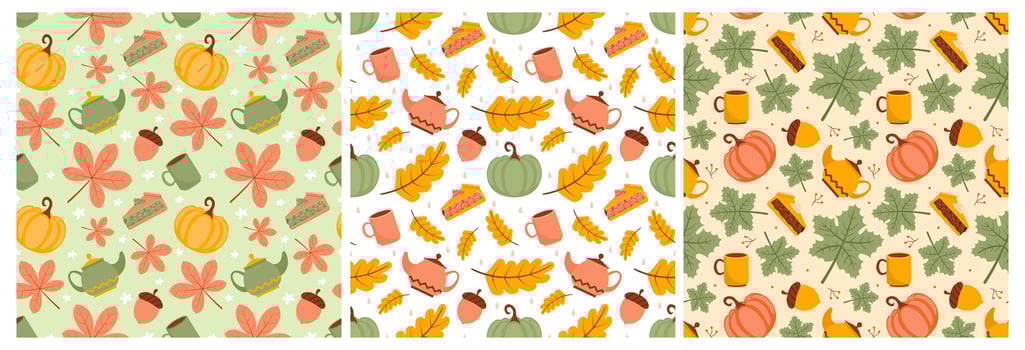 Set of Autumn Seamless Pattern Illustration Element Panoramic of Maple Trees Fallen in Cartoon Template Hand Drawn vector