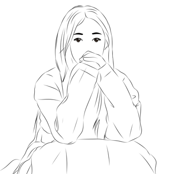 This evocative illustration captures the introspective moment of a woman lost in deep contemplation. Her serene expression and focused gaze suggest a state of introspection and self-reflection. png
