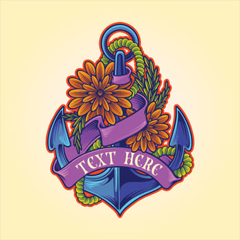 Floral anchor decorated with classical ribbon logo illustrations vector illustrations for your work logo, merchandise t-shirt, stickers and label designs, poster, greeting cards advertising