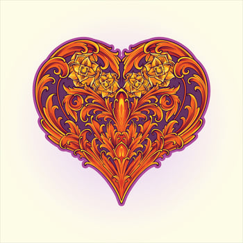 Timeless engraved heart shaped  petals ornament illustrations vector illustrations for your work logo, merchandise t-shirt, stickers and label designs, poster, greeting cards advertising business