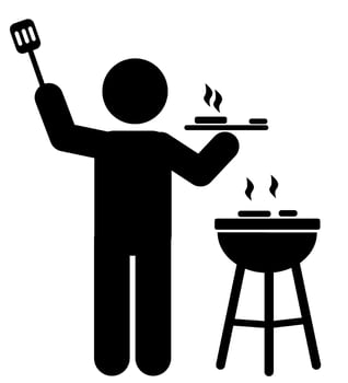 Illustration and stick figure icon are barbecuing vector