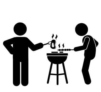 Illustration and stick figure icon are barbecuing vector