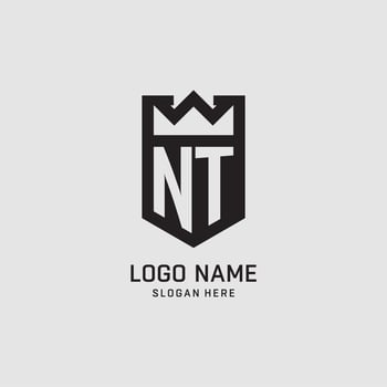 Initial NT logo shield shape, creative esport logo design vector