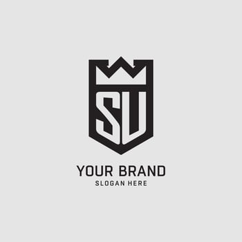 Initial SU logo shield shape, creative esport logo design vector
