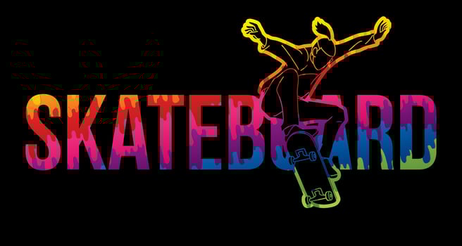 Skateboard Text Designed with Male Player Cartoon Extreme Sport vector