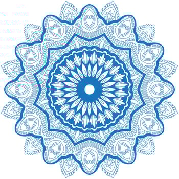 Mandala drawing for coloring blue lines. white background coloring book vector