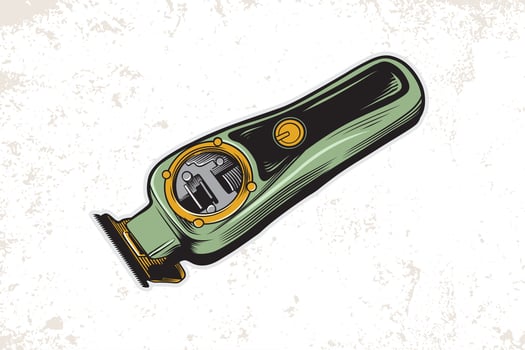 Retro green hair clipper. Electric trimmer or shaver. Vector illustration