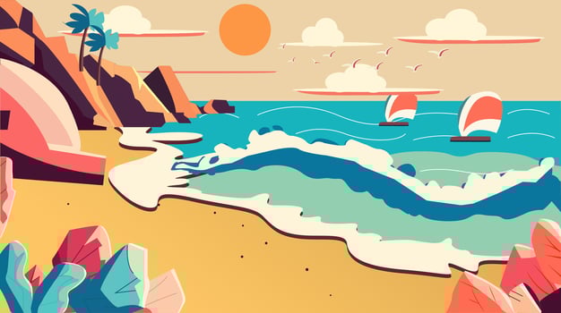 Beach landscape colorful flat illustration vector