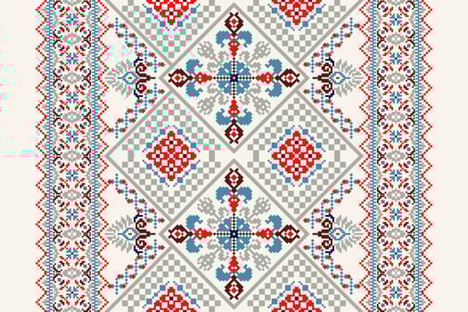 Floral Cross Stitch Embroidery on white background.geometric ethnic oriental pattern traditional.Aztec style abstract vector illustration.design for texture,fabric,clothing,wrapping,decoration,scarf.