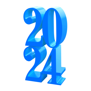 Happy New Year 2024 3D blue numbers isolated transparent pgn png