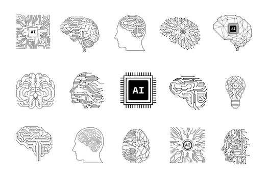 Set of artificial intelligence symbol. Element of technology with printed circuit board concept vector