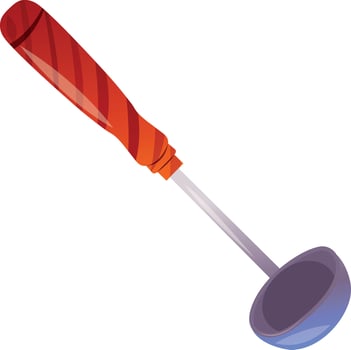 Kitchen stainless soup ladle cartoon vector illustration for food apps, websites and menues. Metal cooking utensil, kitchenware, cookware.