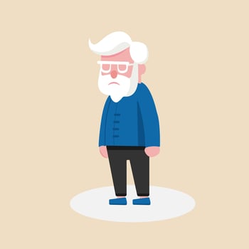 A sad old man facial expression.Unhappy emotion on face.Depressed old man. Vector illustration.