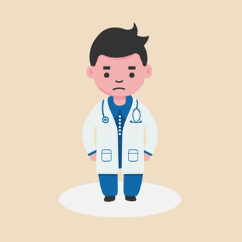 Stressed doctor. A sad doctor cartoon character wearing white  uniform feeling stressed.vector illustration. vector