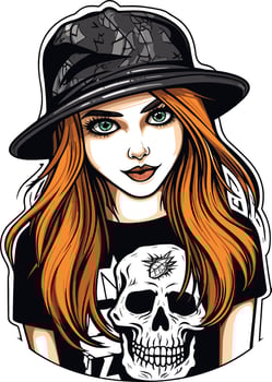Fashionable woman Close-up headshot, happy expression, cowboy hat, unique style. vector