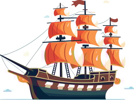 Ocean Voyage Exploring the Maritime Industry on a Nautical Vessel, Explore a cartoon boat sailing on the sea, a maritime journey awaits. Pirated ship vector illustration