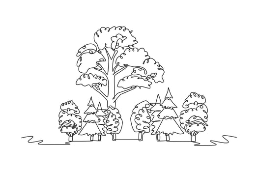 Single one line drawing Forest concept. Continuous line draw design graphic vector illustration.