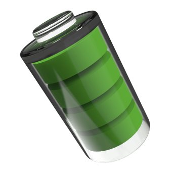 Glossy transparent battery symbol. Full power status concept design. Battery 3d icon. Energy glass storage. 3d render illustration png