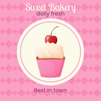 Sweet bakery banner with cupcake. vector