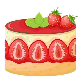 Strawberry cake , tart, biscuit decorated wit mint. vector