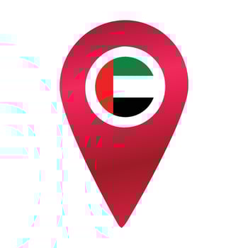 Destination pin icon with UAE flag.Location red map marker vector
