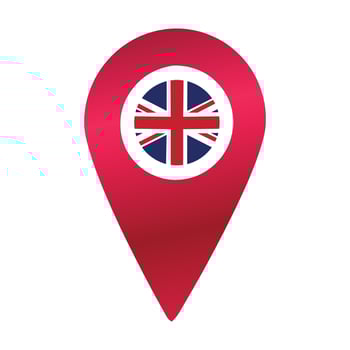 Destination pin icon with United Kingdom flag.Location red map marker vector