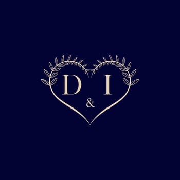 DI floral love shape wedding initial logo vector