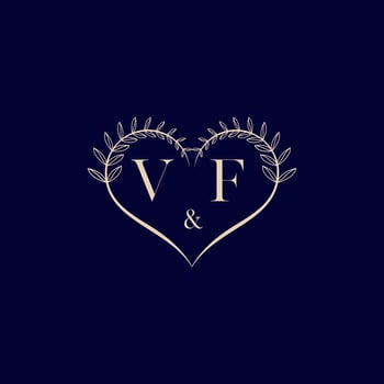 VF floral love shape wedding initial logo vector