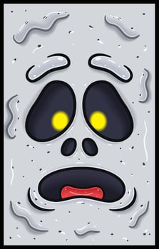 Disbelieving Expression of White Ghost Face Expression Character Cartoon. Wallpaper, Cover, Label and Packaging Design. vector