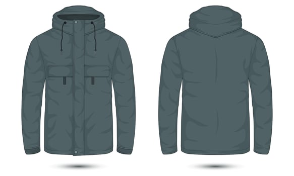 Hooded outdoor jacket template front and back view vector