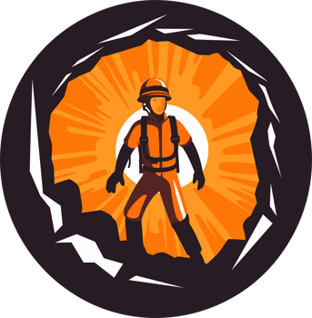 Caverman caving  rounded design, Generative Ai png
